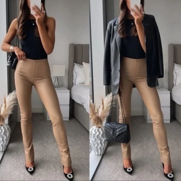 Zara Blogger Fav Tan Faux Leather Legging - S - Picture 3 of 7